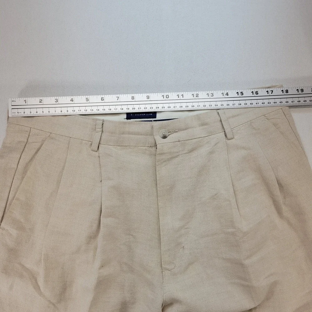 Club Room Pleated Trousers Mens 38x34 Beige Linen Cotton Cuffed Straight